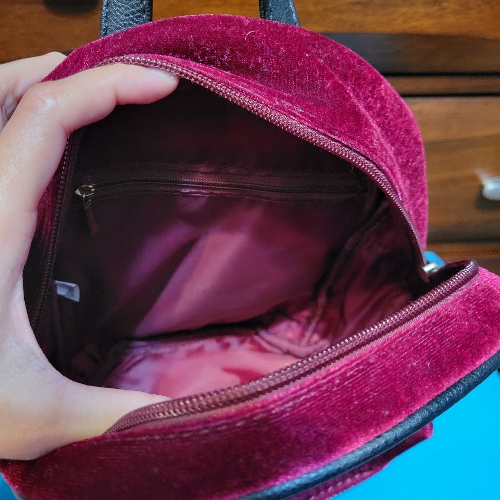 Velvet Maroon Backpack Purse - Picture 2 of 4